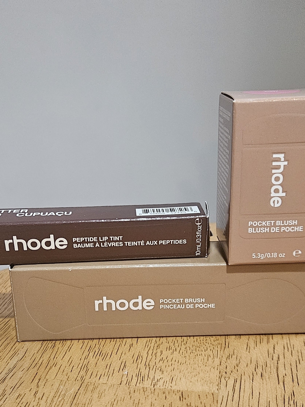 Rhode Pocket Brush, Pocket Blush In Piggy & Lip Peptide In Esspresso. New Boxed